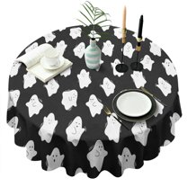 Black Halloween White Ghosts Round Tablecloth 60"x60",Wrinkle Wipeable Table Cloth for Kitchen Dining Room Picnic Patio Party