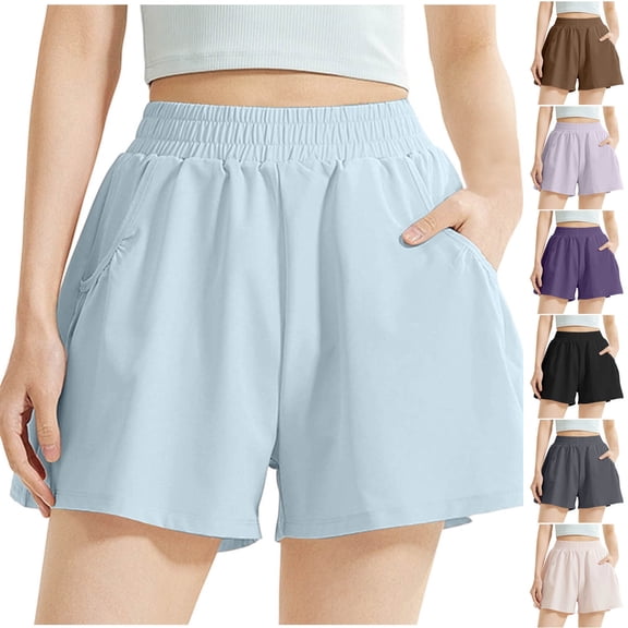 PIWHJQK Women Athletic Gym Yoga Shorts Women's 5 Inch Loose Style Solid Workout Shorts With Pockets Yoga Bottoms