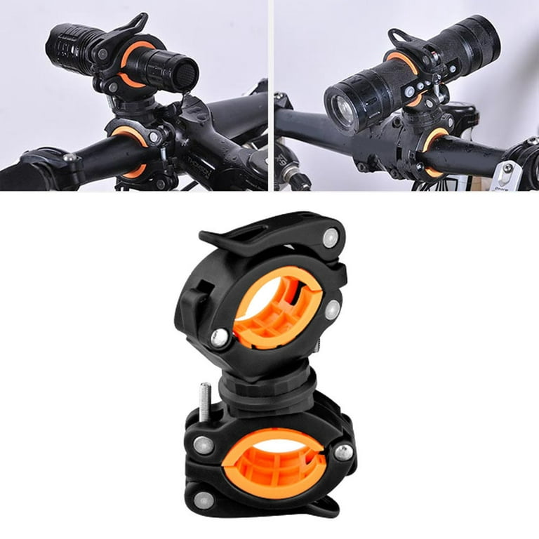 360 Degree Rotational Bike Flashlight Mount Holder Adjustable Lightwight  Rubber HandleBar Extender Bike Bracket Clip Clamp (Black and Orange)