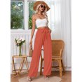 thumbnail image 2 of Chiclily Women's Wide Leg Pants with Pockets Coral Large Casual Work Trousers with Removable Belt, 2 of 8