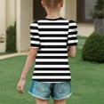 thumbnail image 4 of AJTQTH Cute Girls Summer Puff Sleeve Tops Loose Fit Casual Striped Color Block Printed Crew Neck Graphic T-Shirts School Outfit Clothes D-Black 14-15 Years, 4 of 4