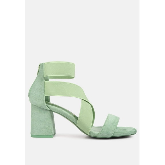 Elastic Strappy Block Heel Sandals