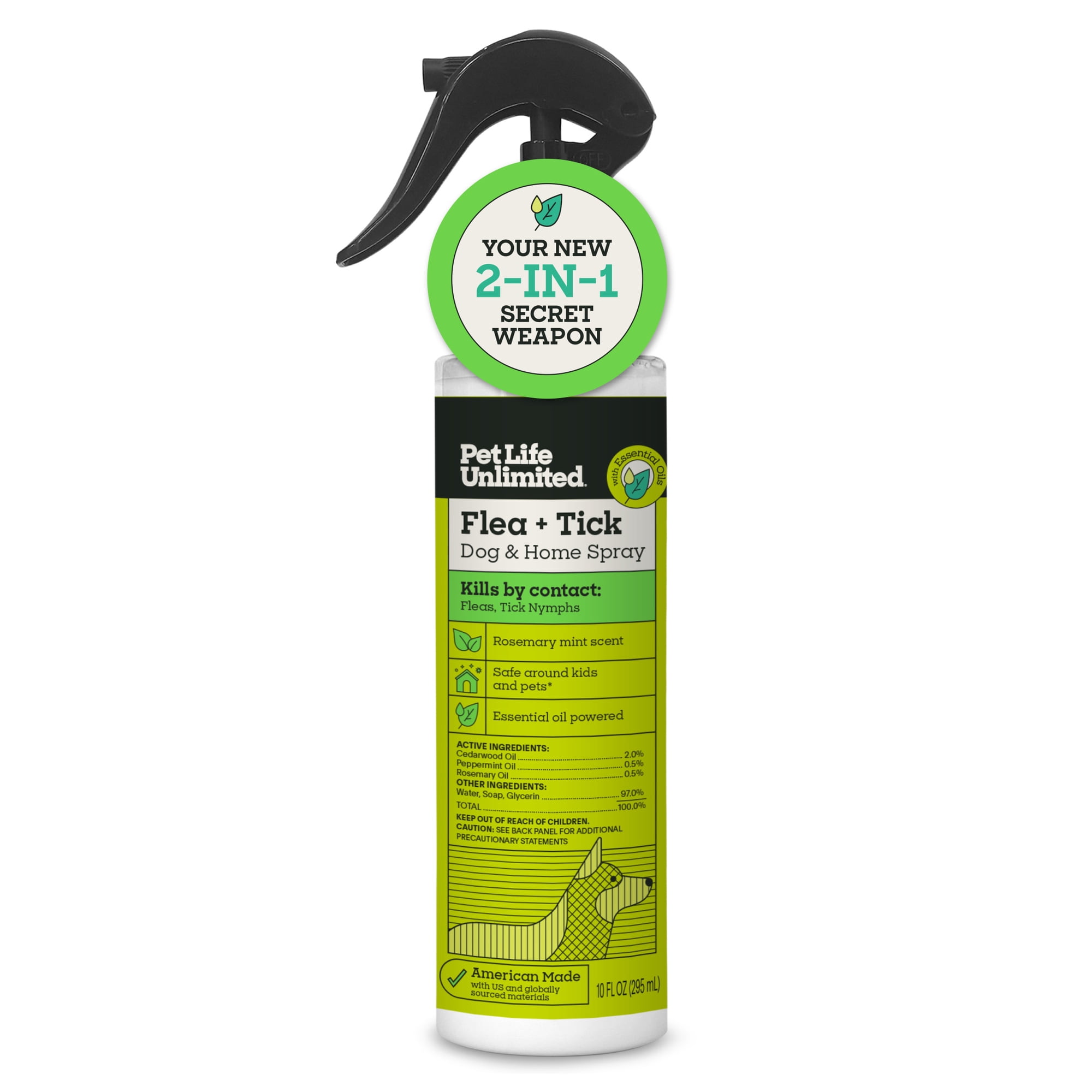 Pet Life Unlimited Rosemary Mint Flea & Tick Spray for Dogs, 10 fl oz