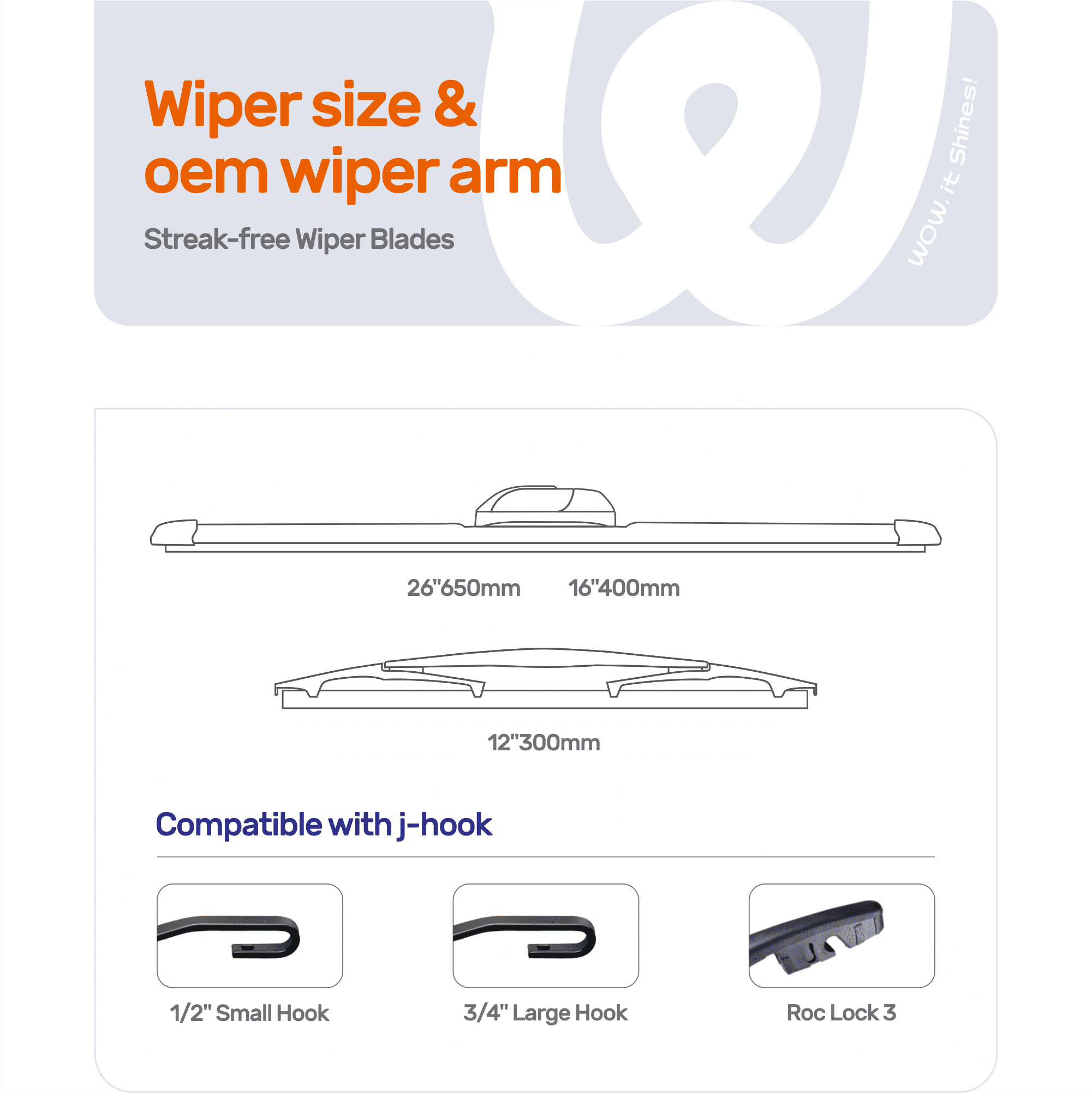 WOWIPER 26"+16"+12" Premium Silicone Wiper Blades 3-Pack – Water Repellent Beam Fit J-Hook – OEM All-Season with Rear Wiper for Subaru Impreza 2012-2016