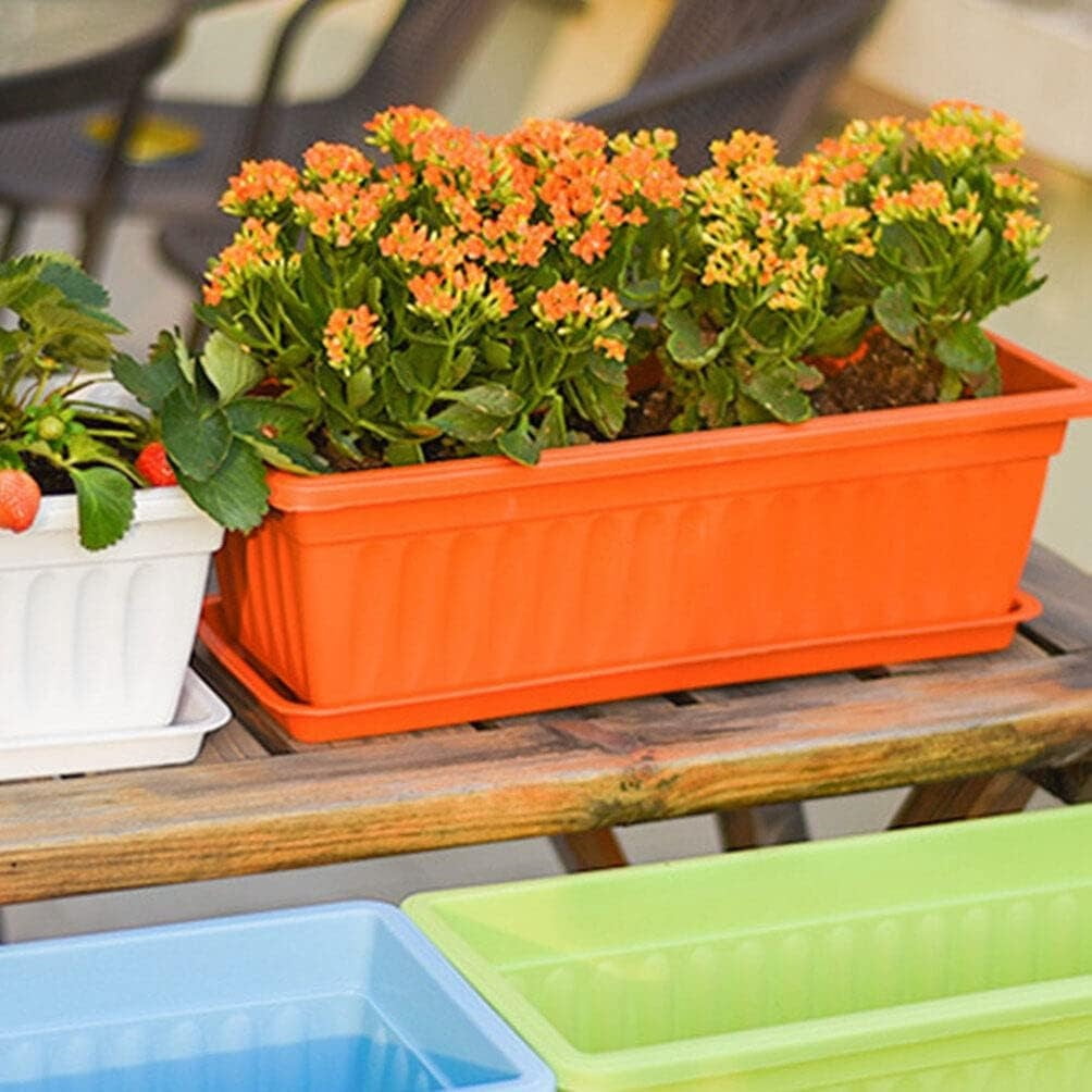 Rectangle Window Box Planter,16.9x7.5x5.5In Modern Thicken Vegetable Plant Pot with Tray for Garden,Kitchen,Houses,Offices,Balcony,Outdoor Indoor Use