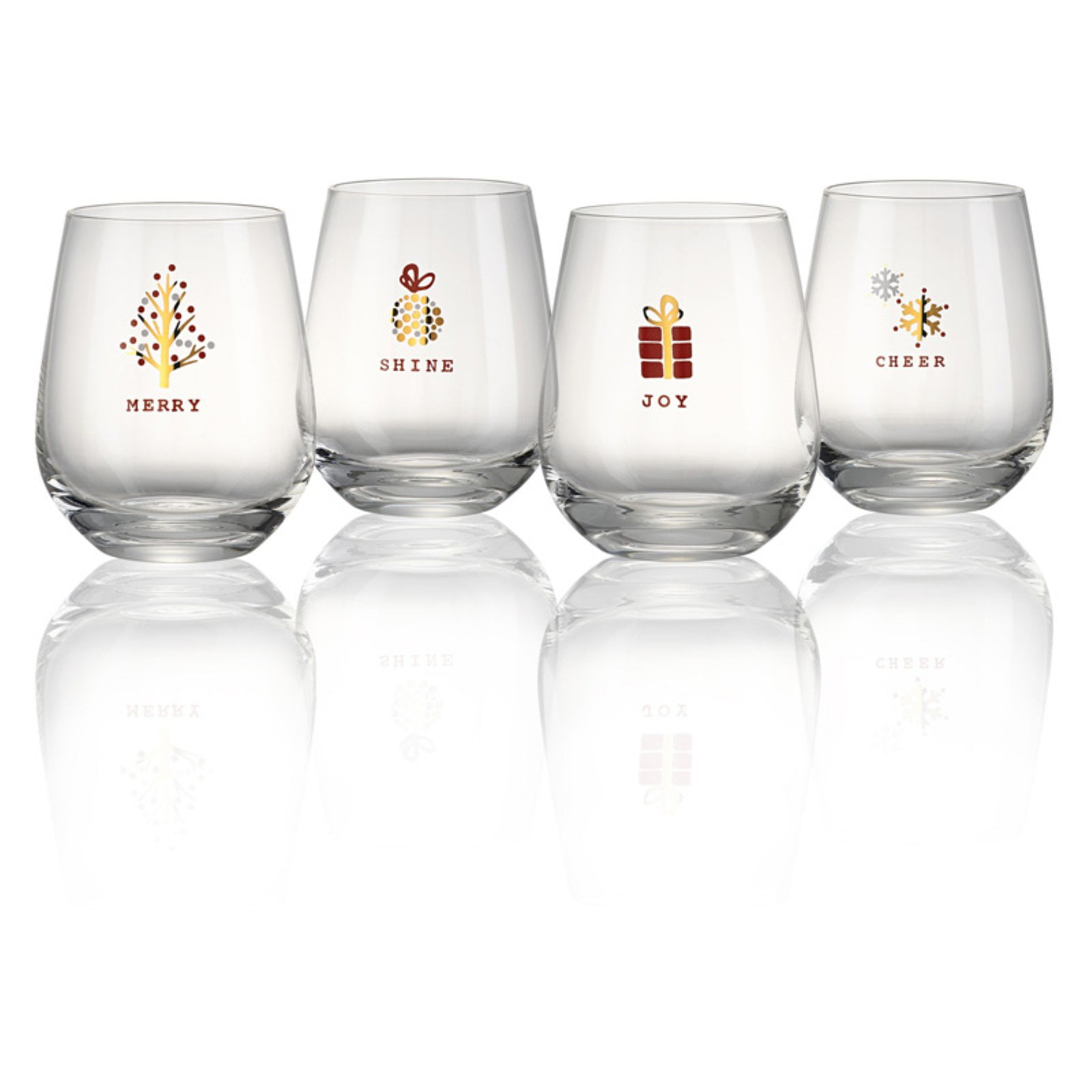 Artland Tidings Holiday Stemless Wine Glass Set of 4