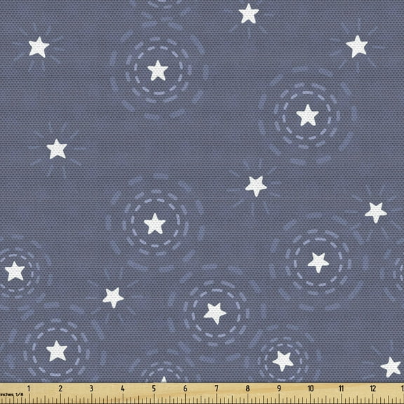 Ambesonne Navy Blue Fabric by the Yard Upholstery, Summer Night Sky, 1 Yard, Purpleblue White
