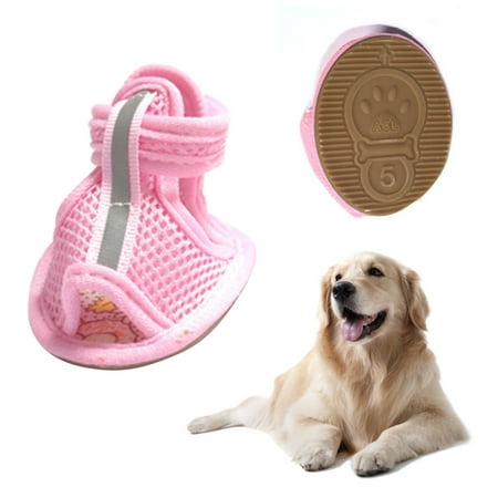 Hot Price  Breathable Pet Dog Shoes 4PCS Set  Anti-Slip Mesh Boots with Soft Soles for Summer and Spring  Lightweight Footwear for Dog Walking or Indoor Home Use  Daily Use Item | Polyester  Pink
