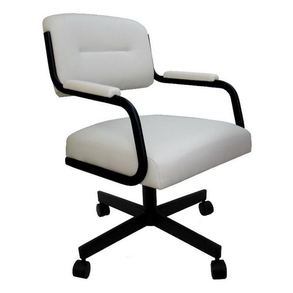 Swivel Metal Caster Dining Chair M-110 - Ocean Beige Vinyl - Black