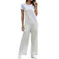 thumbnail image 5 of Women Colid Color U Neck Pockets Wide Leg Overalls, 5 of 7