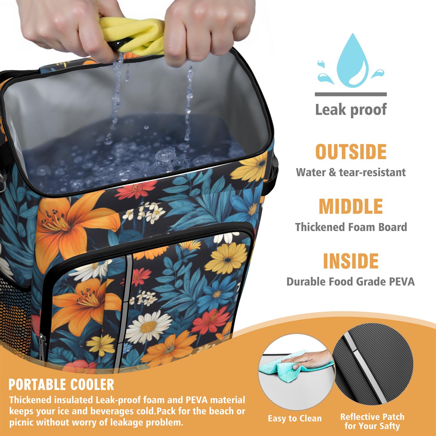Travel Cooler Bag - Pioneer Flower Floral Print Pattern Camping Beer Cooler Backpack with Bottle Opener- Waterproof Insulated Picnic Backpacks - Cooler Bag for Beach
