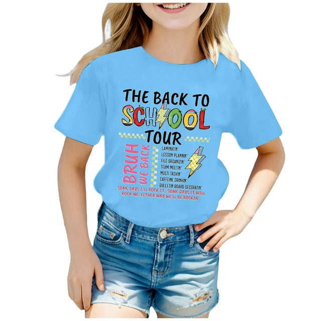 WEAIXIMIUNG T-Shirts Fille Tout-Petit 3T Blanc Saison Scolaire Enfants Imprimé Manches Courtes Col Rond T-Shirt