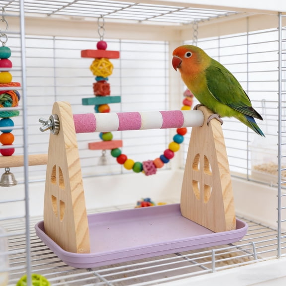 DEEPCRAFF Indoor Parrot Perch with Removable Tray, Assorted Colors, 3-Tabletop Bird Stand for Small to Medium Birds