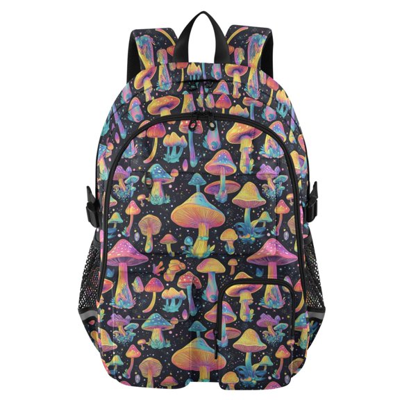 DIXRUYEE Magical Mushroom Pattern Backpack for School 14”Laptop Compatible with Reflective Safety Strips