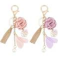 thumbnail image 1 of Llavero con borlas de flores de 2 colores, flor de rosa floreciente, llavero de coche con perla, 1 of 5