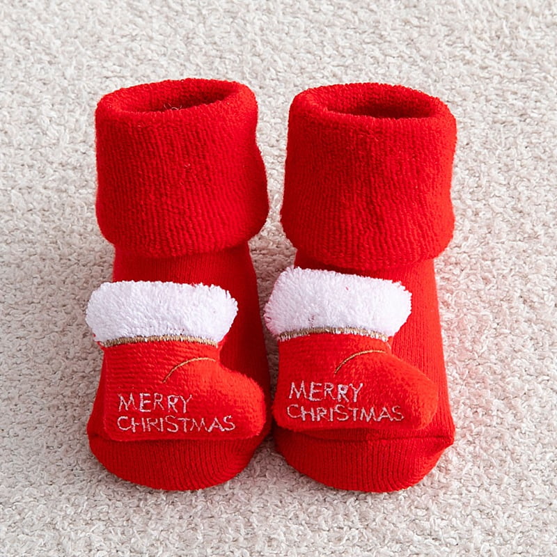Ruimin 1 Pair Newborn Christmas Floor Socks Xmas Anti-Slip Toddler Slippers Socks for 0-2 Years 