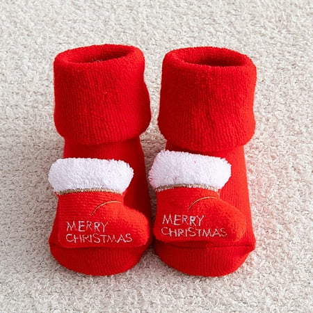 

Christmas Children s Socks Winter Thick Terry Baby Socks Anti-skid Newborn Cotton Socks Boots S size
