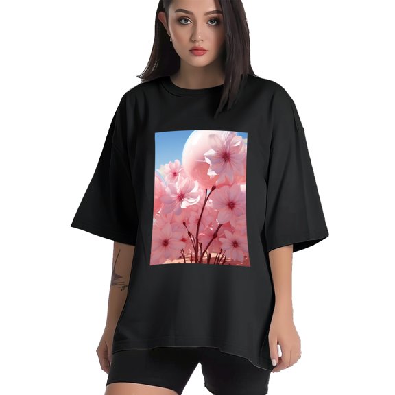 Plus Size Shirt for Women Black Tops for Women Short Sleeves Shirt for Women Balloon Flowers3 T Shirt Crewneck Shirt for Women XS