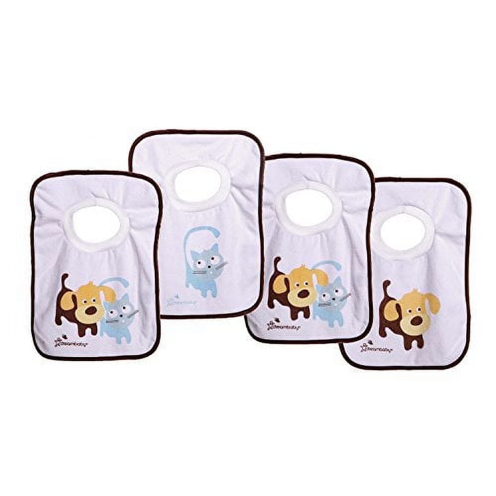 Dreambaby® Terry Cloth Cotton 4 Pack Pullover Baby Bibs for Teething Feeding and Drooling - Super Absorbent & Extra Soft - Machine Washable Cute Pets
