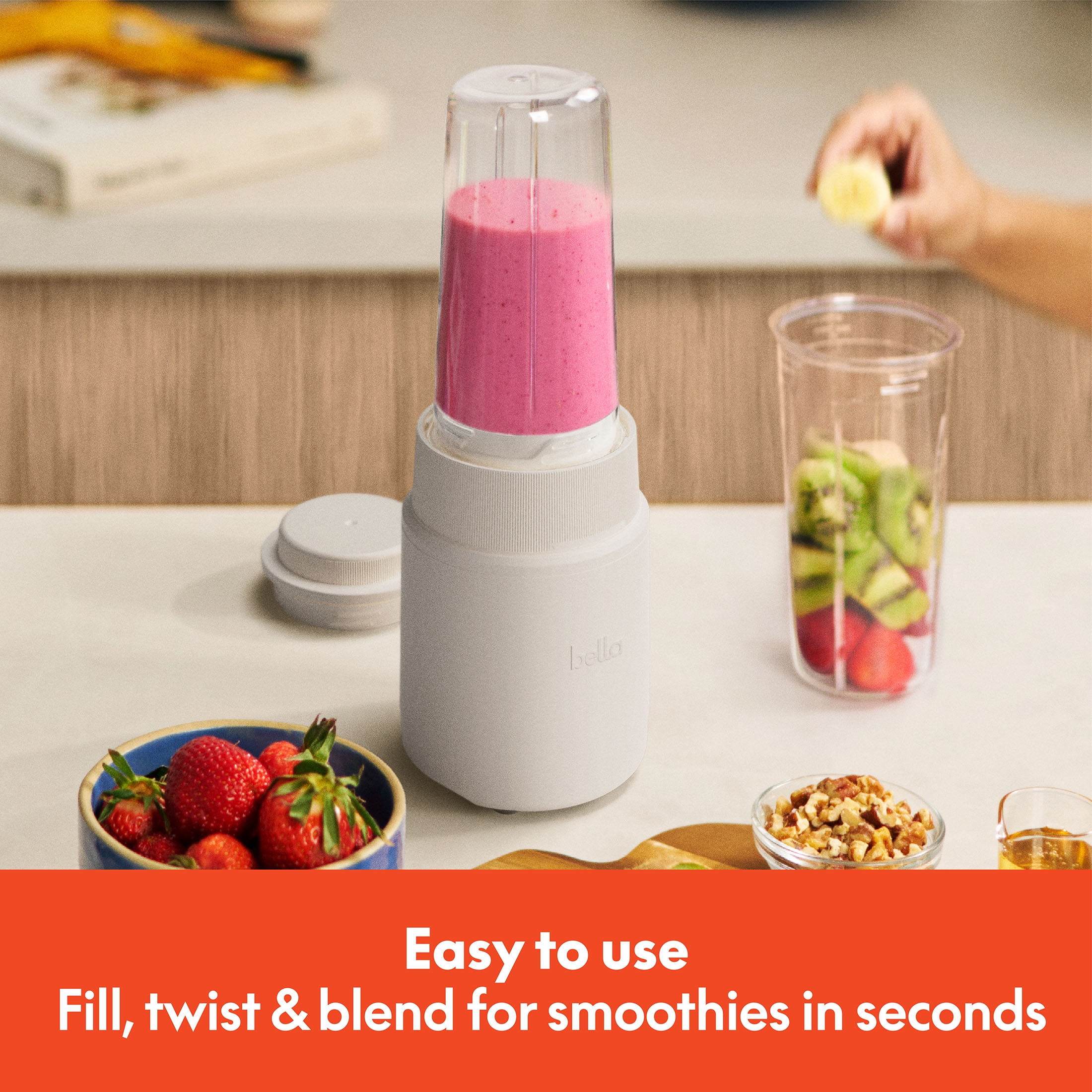 bella 6-Piece Portable Rocket Blender, Personal Smoothie Maker with Durable Stainless Steel Blades, Oatmilk
