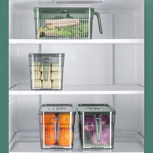 2X Caja de Almacenamiento para Refrigerador, Cronometraje, Caja Organizadora de Alimentos Frescos con Asa, Material Transparente, Color de Foto