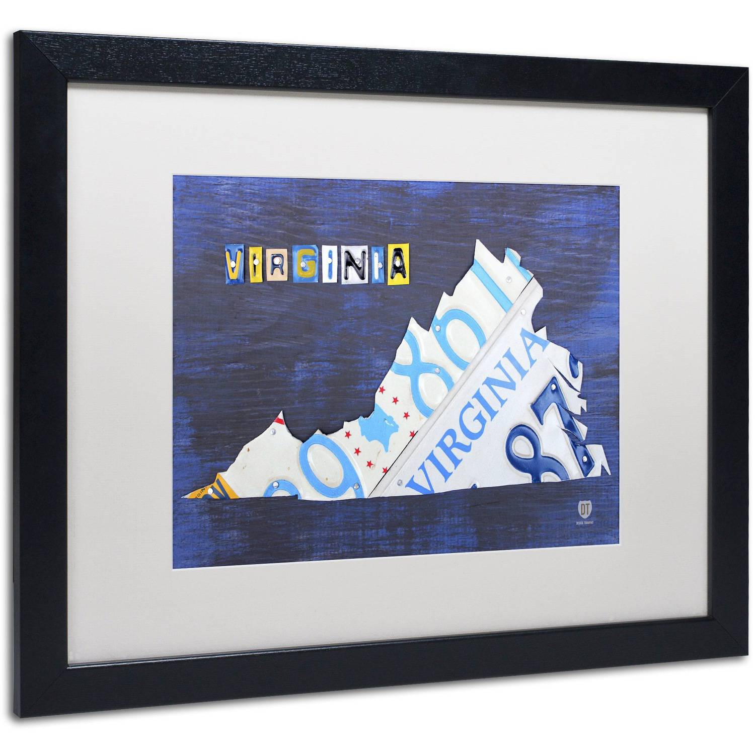 Trademark Fine Art ''Virginia License Plate Map'' by Design Turnpike 16" x 20" White Matted Black