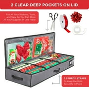 HOLDN STORAGE Wrapping Paper Storage Container, Fits 27 Rolls Gift Wrap, Extra Pockets for Ribbons & Bows, Underbed Storage - Gray