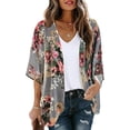 thumbnail image 6 of Audvoi Women's Floral Print Puff Sleeve Kimono Cardigan Loose Cover Up Blouse Tops, 6 of 10
