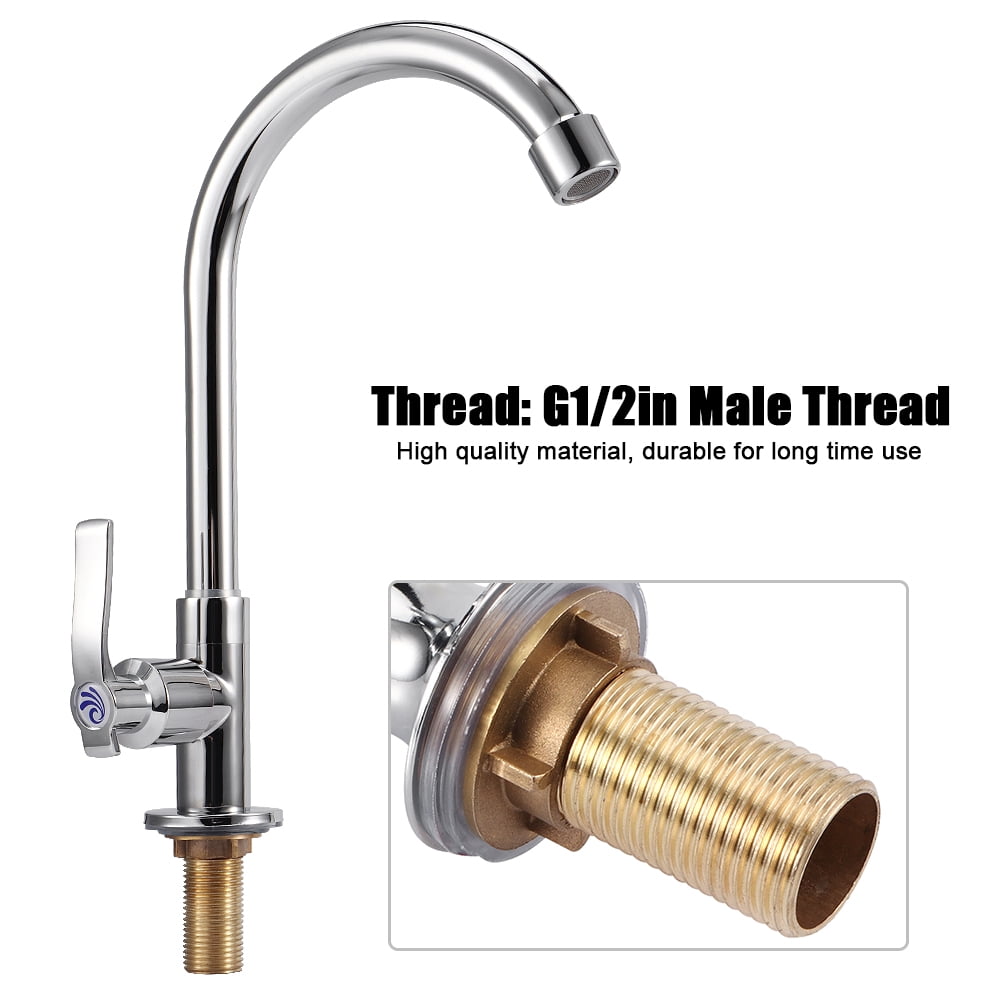YAHHU Zinc Alloy Kitchen Sink Water Faucet G1/2in Gooseneck Tap Silver 12.4 inches / 31.5 cm