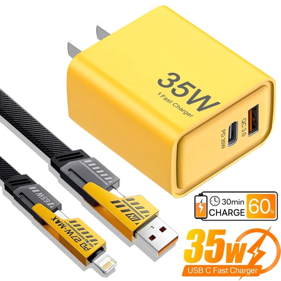 35W Fast Charger with 4-in-1 Fast Charging Data Cable for iPhone 17/16/15/14/13, iPad, Samsung, USB C Multi-Port Power Adapter Smartphone Accessories
