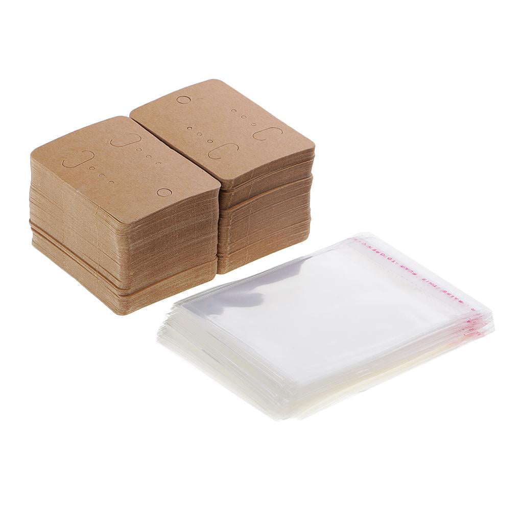200 Sets Paper Jewelry Earrings Display Cards with Cellophane Self Adhesive Bags 