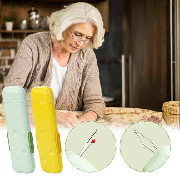 Automatic Needle Threader Tool for Seniors - 3-in-1 Multifunctional Sewing Aid with Magnetic Needle Box - Thread Stripper, Needle Threader & Threading Tool - Compact Portable Elderly Vision Aid