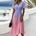 thumbnail image 2 of Laqbezok Gradient Ombre Short Sleeve Midi Dress, Elegant Ruched High Waist Slimming Summer Dress, Casual V-Neck A-Line Flare Fashion Outfit, Vibrant Sun Dress, 2 of 6