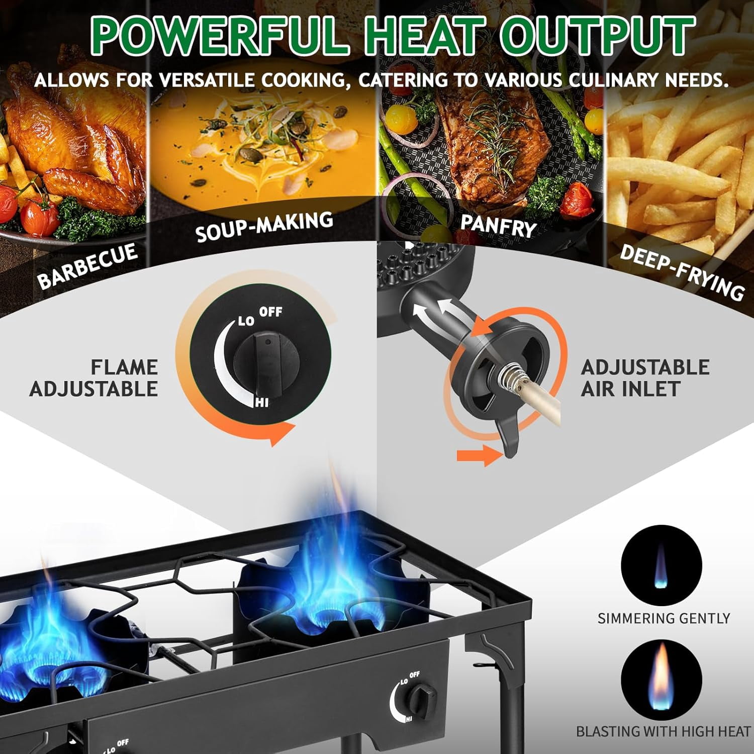 150,000 BTU 2 Burner Outdoor Propane Stove, Detachable Legs Camping Cooktop with Adjustable Flame Control for Backyard, BBQ, and Tailgating