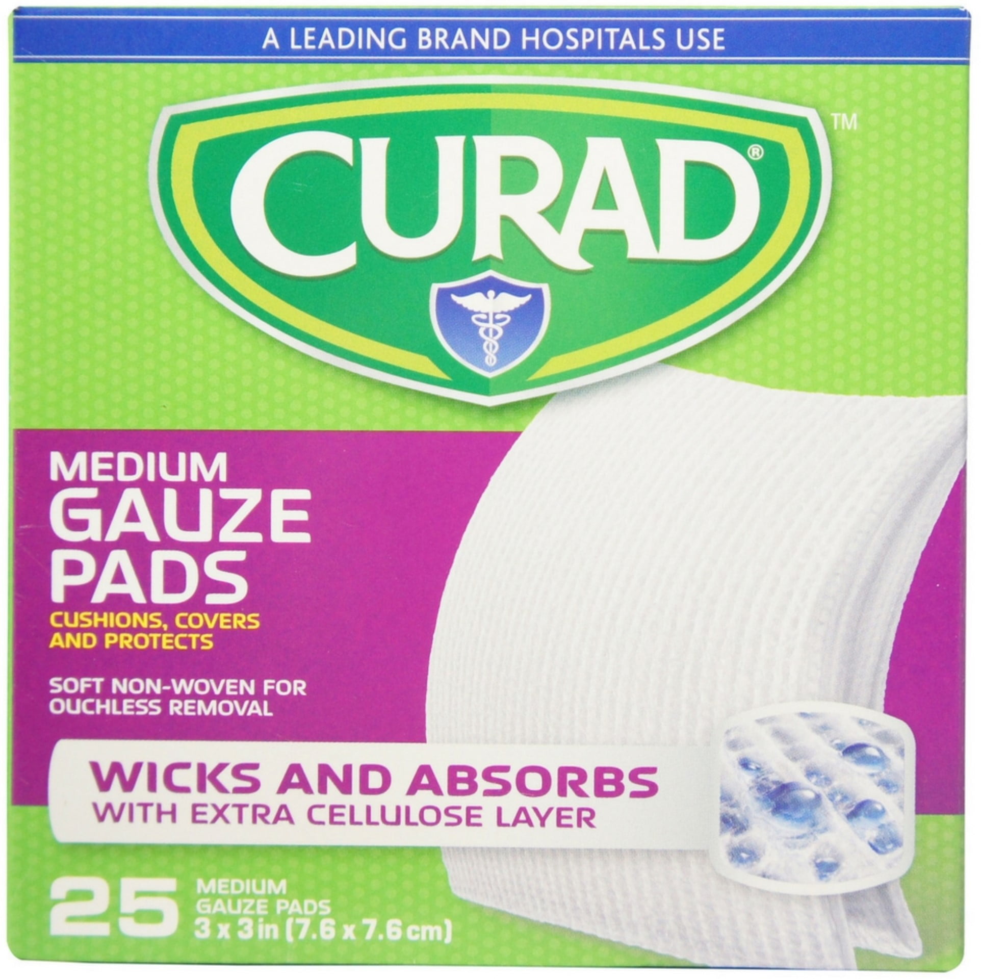 3 Pack Curad Medium Gauze Pads 3" x 3", 25 ea