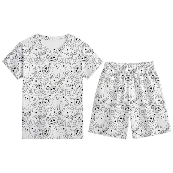 Gelikeya Halloween Colorable Pajamas for Boys Girls Long Sleeves Tops and Shorts 2pcs Outfits Nightwear Child Diy Pjs Children's Clothes