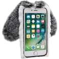 thumbnail image 2 of Plush Rabbit Case for iPhone 15 6.1",Fluffy Fuzzy Cute 3D Bunny Ears Soft Warm Case Faux Fur Shockproof TPU Back Cover with Bling Diamond Chic Bowknot,Black and White, 2 of 9