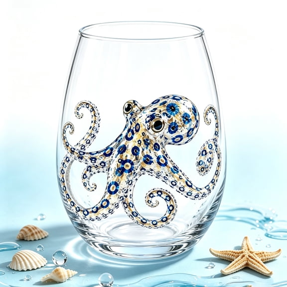 3D Ocean Animal Artisan Glassware Collection, Handcrafted Blue Ringed Octopus Drinking Glass, Coastal Decor Gift for Ocean Lovers