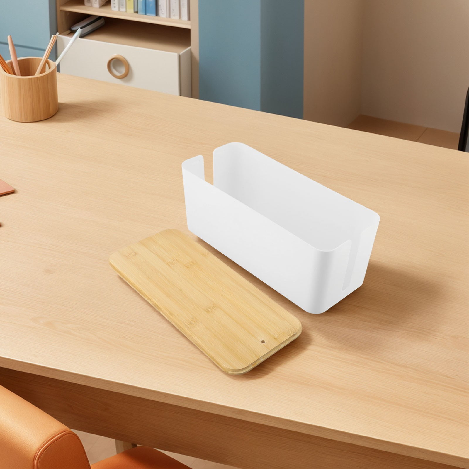 Cable Boxes,Large Cable Organiser Box with Wooden Lid for Cables Management Box B