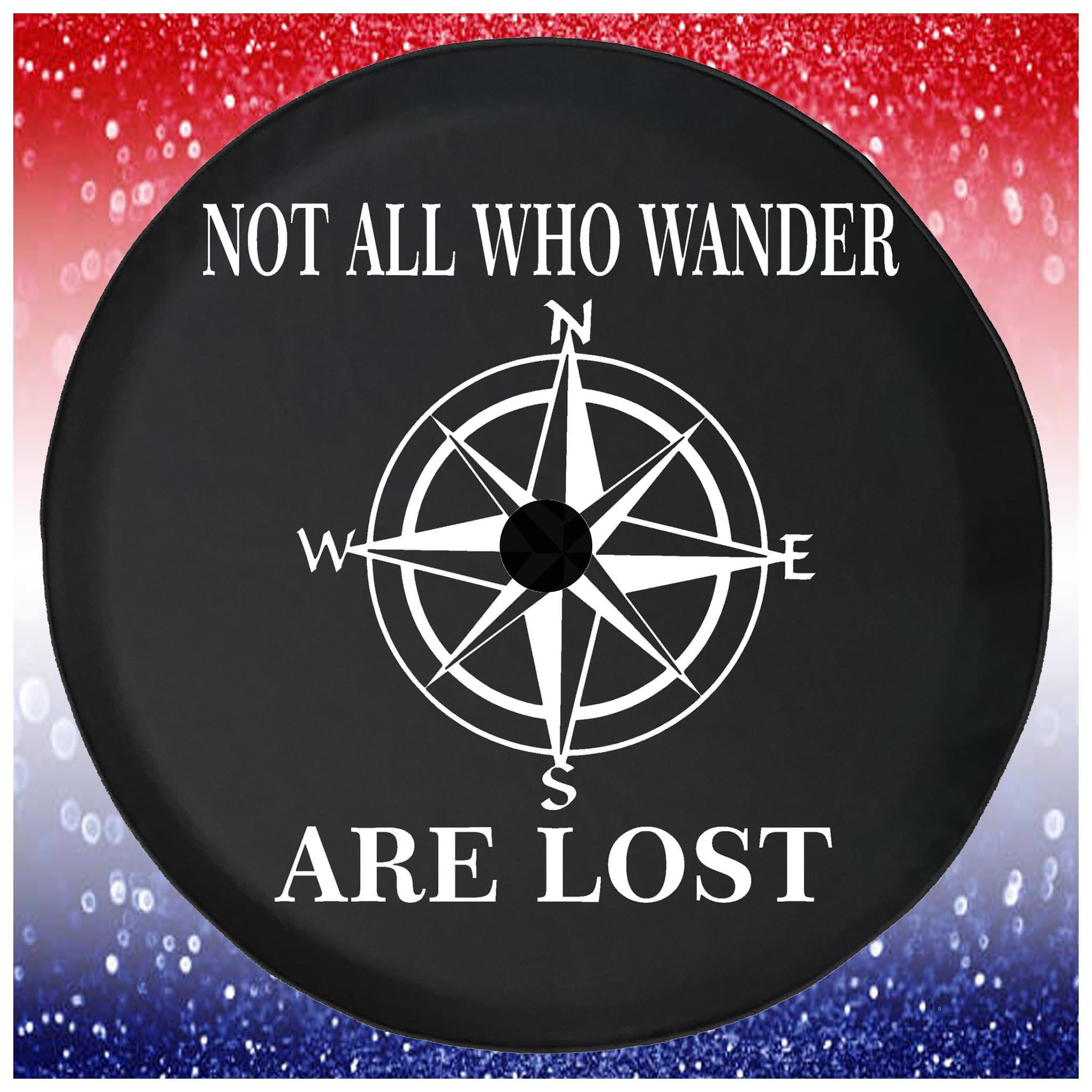 Large Spare Tire cover with Not All Who Wander are Lost Compass Star Black  35 Inch