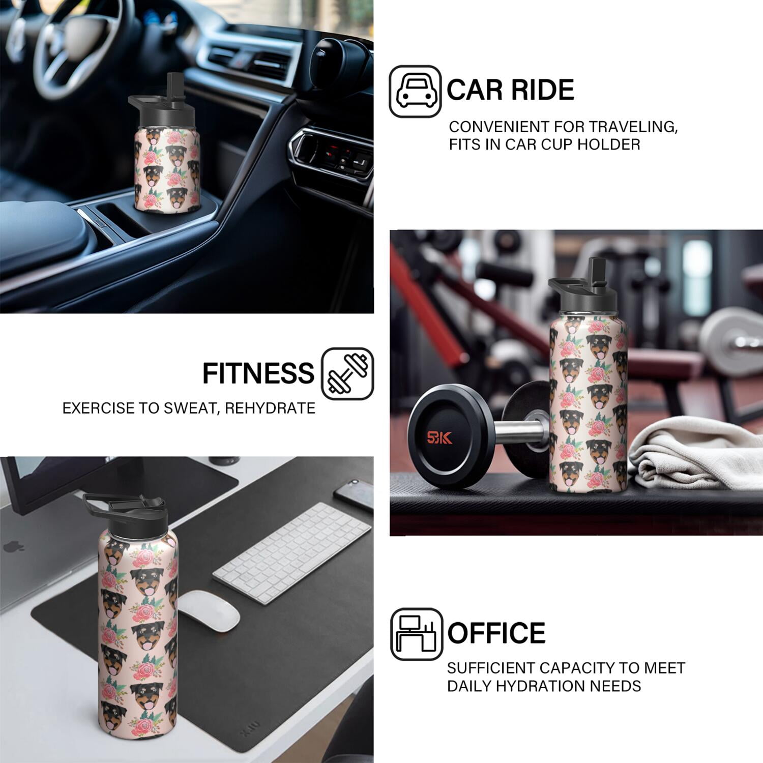 Dog Pattern Insulated Water Bottle - 18/8 Stainless Steel with Paw Print Design, 360° Leakproof Seal & Copper Layer for 26hr Temperature Retention