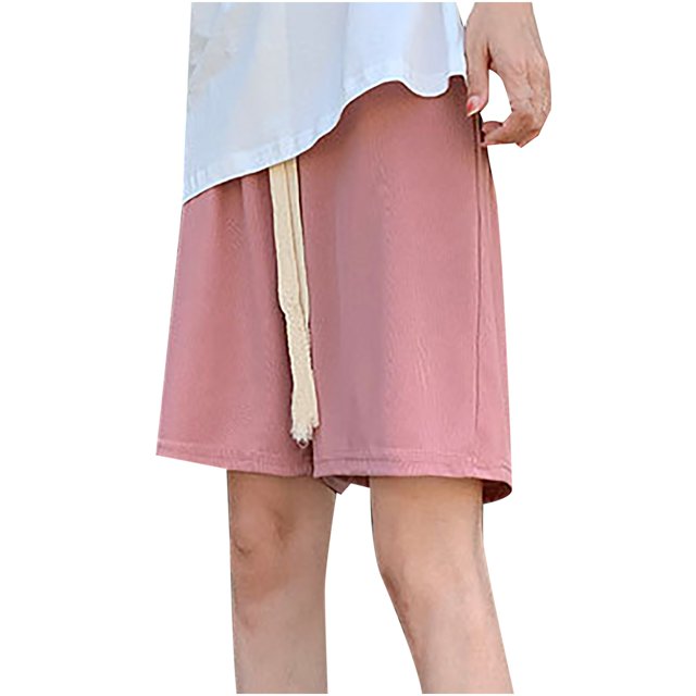 Timegard Shorts for Women High Waisted Drawstring Straight Leg Casual Loose Workout Shorts Knee Length