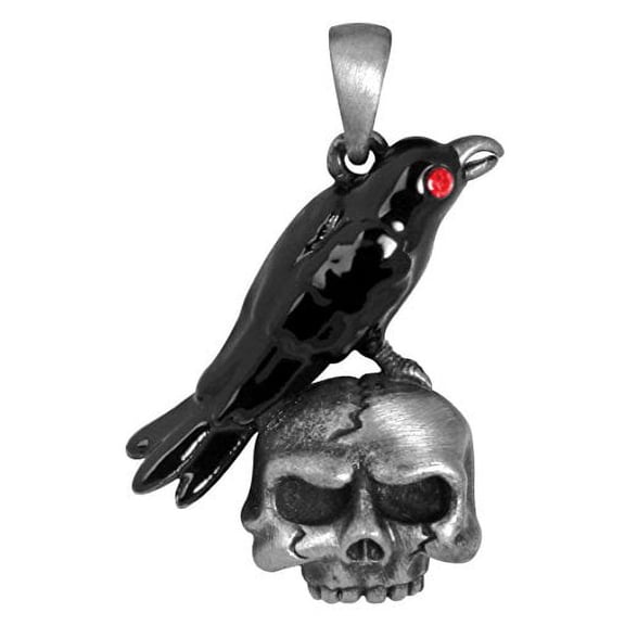 Raven on Skull Pendant Necklace Jewelry