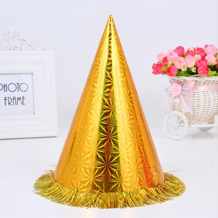 ROMANSENTIAL 18Pcs Birthday Cone Hats for Kids and Adults Assorted Decoration with Glittering Tassel