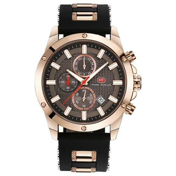 Men's Watches Waterproof Chronograph Quartz Wristwatch Silicone Strap Bracelet Round Dial Watch MF0089G