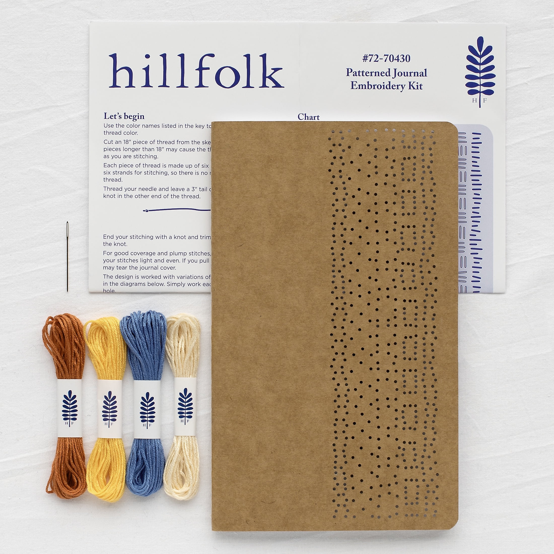 Hillfolk Embroidered Journal Kit- Includes Prepunched 5" X 8.25" Journal With Lined Pages, Embroidery Floss, Needle And Instructions. Makes One 5" X 8.25" Journal.