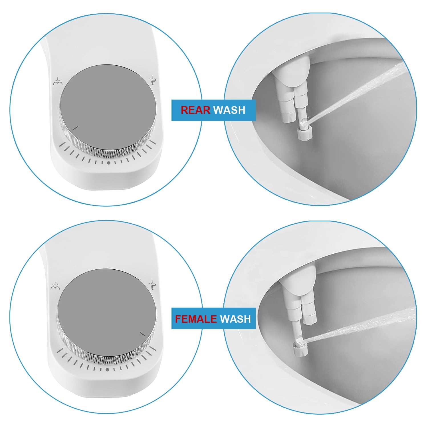 Bidet Attachment for Toilet - Left Handed Bidet Ultra-Slimt Non-Electric Dual Nozzle (Frontal & Rear Wash) Adjustable Water Pressure, Water Bidet Toilet Seat Attachment,Easy to Install (Silver)