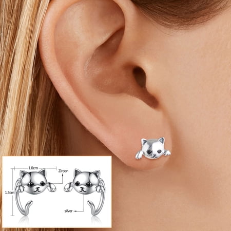 ddioayh Cat Earrings for Women Fashion Silver Pet Collar Hook Ear Jewelry Gift for Birthday Anniversary Wedding