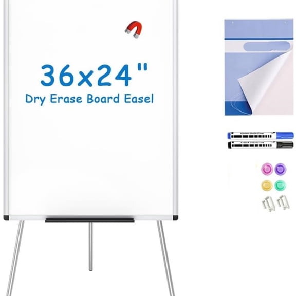 Magnetic Whiteboard Easel, 36 x 24 Inches, Portable Dry Erase Board Height Adjustable for School Office and Home