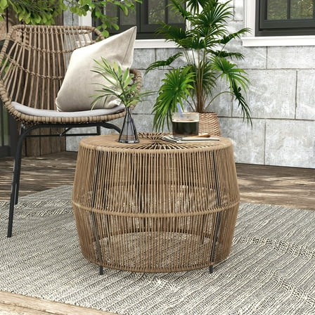 Tisch PE Wicker Rattan Outdoor Round Coffee Table in Natural